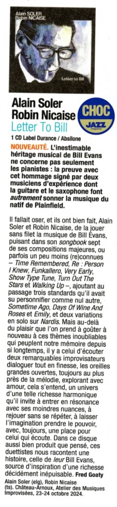 Letter To Bill "Choc" JazzMag - Septembre 2025